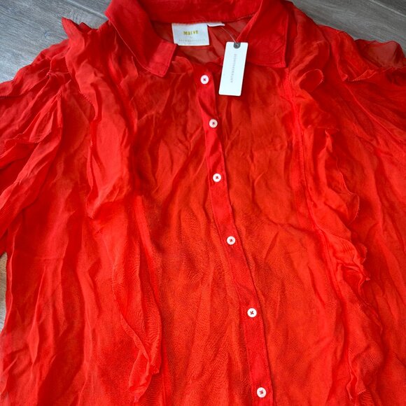 NWT Maeve by Anthropologie Orange Flowy Button Down Blouse - Women's XL - Picture 5 of 12